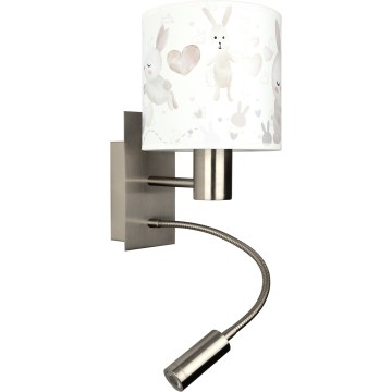 Brilagi - LED детска гъвкава стенна лампа BOBO 1xE27/25W/230V + LED/3W матов хром/бяла/зайчета