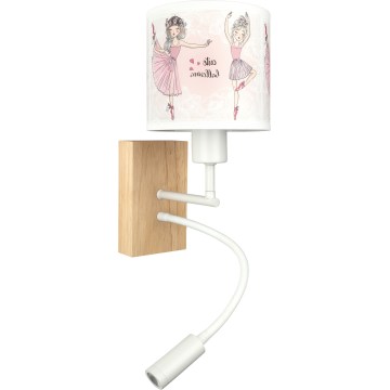 Brilagi - LED детска гъвкава стенна лампа BOBO WOOD 1xE27/25W/230V + LED/3W дъб/бяла/розова/балетни пантофки