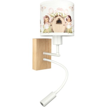 Brilagi - LED детска гъвкава стенна лампа BOBO WOOD 1xE27/25W/230V + LED/3W дъб/бяла/розова/феи