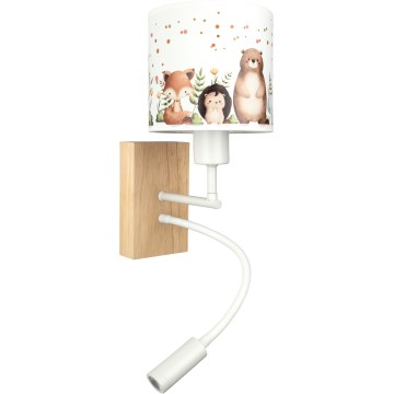 Brilagi - LED Детска гъвкава стенна лампа BOBO WOOD 1xE27/25W/230V + LED/3W дъб/бяла/с мотиви на животни