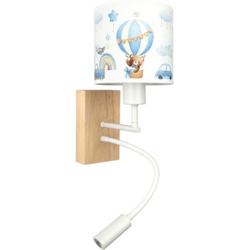 Brilagi - LED детска гъвкава стенна лампа BOBO WOOD 1xE27/25W/230V + LED/3W дъб/бяла/синя/меченца
