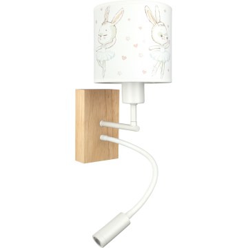 Brilagi - LED детска гъвкава стенна лампа BOBO WOOD 1xE27/25W/230V + LED/3W дъб/бяла/зайчета