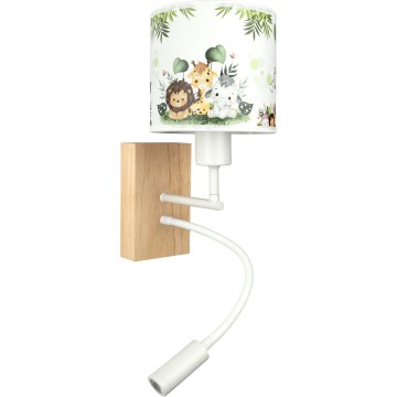 Brilagi - LED детска гъвкава стенна лампа BOBO WOOD 1xE27/25W/230V + LED/3W дъб/бяла/зелена/джунгла