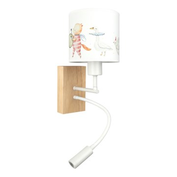 Brilagi - LED детска гъвкава стенна лампа BOBO WOOD 1xE27/25W/230V + LED/3W дъб/бяла/животни