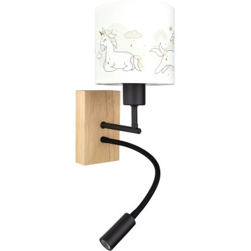 Brilagi - LED детска гъвкава стенна лампа BOBO WOOD 1xE27/25W/230V + LED/3W дъб/черен/бял/еднорози