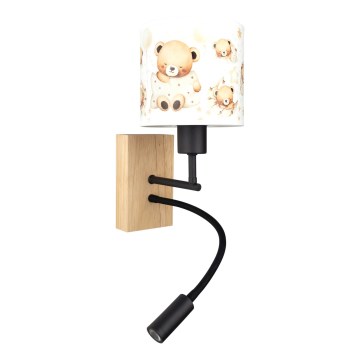 Brilagi - LED Детска гъвкава стенна лампа BOBO WOOD 1xE27/25W/230V + LED/3W дъб/черен/бял/меченца