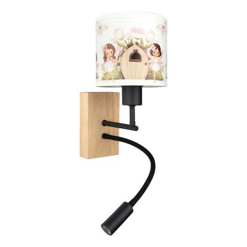 Brilagi - LED детска гъвкава стенна лампа BOBO WOOD 1xE27/25W/230V + LED/3W дъб/черен/бял/розов/феи