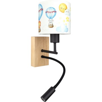 Brilagi - LED детска гъвкава стенна лампа BOBO WOOD 1xE27/25W/230V + LED/3W дъб/черен/бял/с мотив на животни
