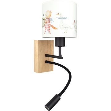 Brilagi - LED Детска гъвкава стенна лампа BOBO WOOD 1xE27/25W/230V + LED/3W дъб/черен/бял/с животински мотиви