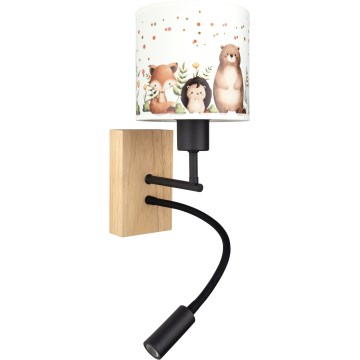 Brilagi - LED Детска гъвкава стенна лампа BOBO WOOD 1xE27/25W/230V + LED/3W дъб/черен/бял/с животински мотиви