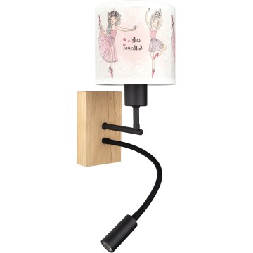 Brilagi - LED детска гъвкава стенна лампа BOBO WOOD 1xE27/25W/230V + LED/3W дъб/черна/бяла/розова/балерини