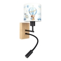 Brilagi - LED Детска гъвкава стенна лампа BOBO WOOD 1xE27/25W/230V + LED/3W дъб/черна/бяла/синя/мечета