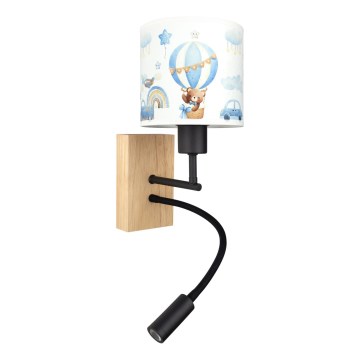 Brilagi - LED Детска гъвкава стенна лампа BOBO WOOD 1xE27/25W/230V + LED/3W дъб/черна/бяла/синя/мечета