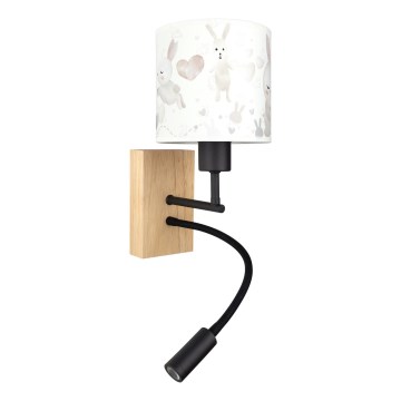 Brilagi - LED детска гъвкава стенна лампа BOBO WOOD 1xE27/25W/230V + LED/3W дъб/черна/бяла/зайчета