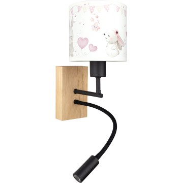 Brilagi - LED детска гъвкава стенна лампа BOBO WOOD 1xE27/25W/230V + LED/3W дъб/черна/кремава/зайчета