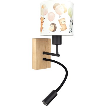 Brilagi - LED детска гъвкава стенна лампа BOBO WOOD 1xE27/25W/230V + LED/3W дъб/черно/бяло/с животински мотив