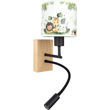 Brilagi - LED детска гъвкава стенна лампа BOBO WOOD 1xE27/25W/230V + LED/3W дъб/черно/бяло/зелено/джунгла