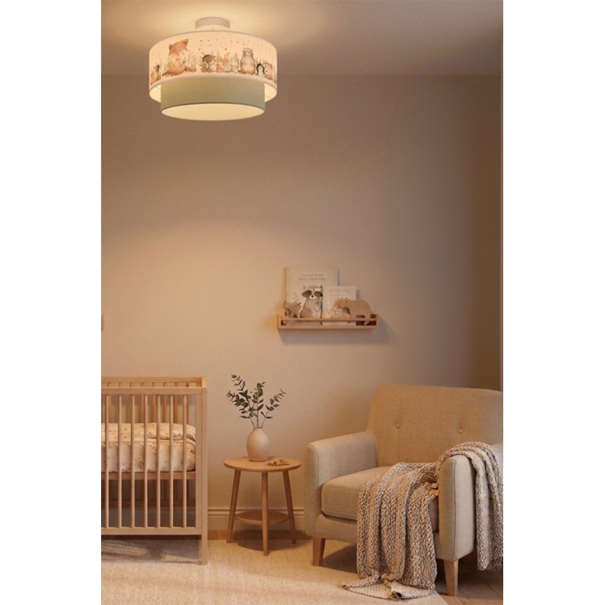 Brilagi - LED детски таванен плафон BOBO 1xE27/10W/230V Ø 40 cm бял/зелен/с животински мотиви