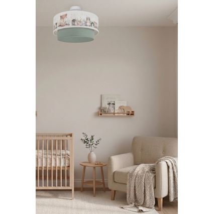 Brilagi - LED детски таванен плафон BOBO 1xE27/10W/230V Ø 40 cm бял/зелен/с животински мотиви