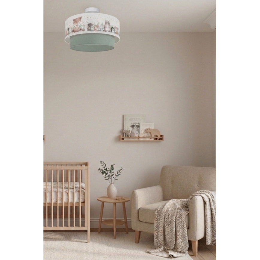 Brilagi - LED детски таванен плафон BOBO 1xE27/10W/230V Ø 40 cm бял/зелен/с животински мотиви