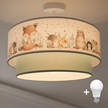 Brilagi-LED Детски плафон BOBO 1xE27/60W/230V Ø 40 см бял/зелен/с животински мотив