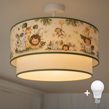 Brilagi - LED детски плафон BOBO 1xE27/60W/230V Ø 40 см крем/зелен/джунгла