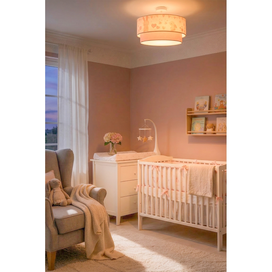 Brilagi - LED детски плафон BOBO 1xE27/60W/230V Ø 40 см кремав/розов/зайчета