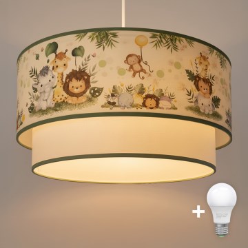 Brilagi - LED детски полилей на шнур BOBO 1xE27/60W/230V Ø 40 см крем/зелен/джунгла