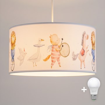 Brilagi - LED детски полилей на кабел BOBO 1xE27/10W/230V Ø 35 cm бял/с животински мотиви
