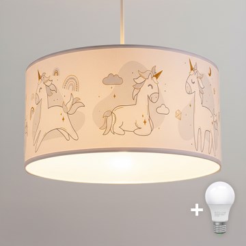 Brilagi - LED детски полилей на кабел BOBO 1xE27/10W/230V Ø 35 cm бяла/еднорози