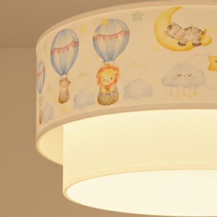 Brilagi - LED детски полилей BOBO с кабел 1xE27/10W/230V Ø 40 см бял/бежов/с животински мотиви