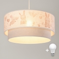 Brilagi - LED детски полилей на кабел BOBO 1xE27/10W/230V Ø 40 см кремав/сив/зайчета