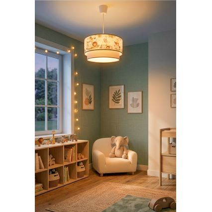 Brilagi - LED детски полилей на шнур BOBO 1xE27/60W/230V Ø 40 см крем/зелен/джунгла
