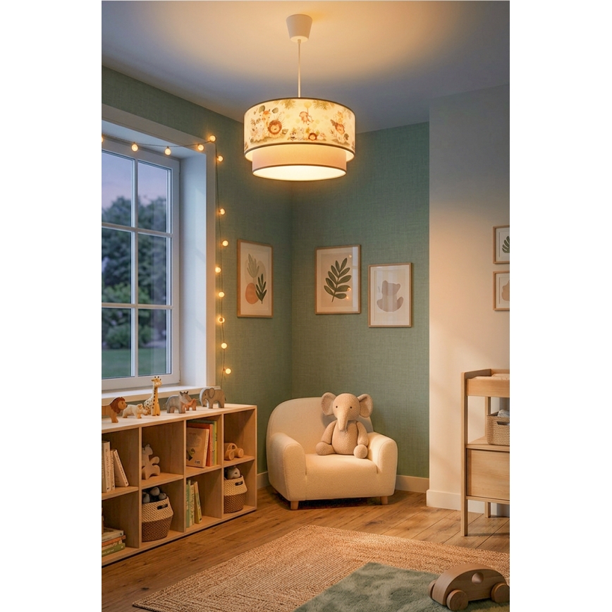 Brilagi - LED детски полилей на шнур BOBO 1xE27/60W/230V Ø 40 см крем/зелен/джунгла