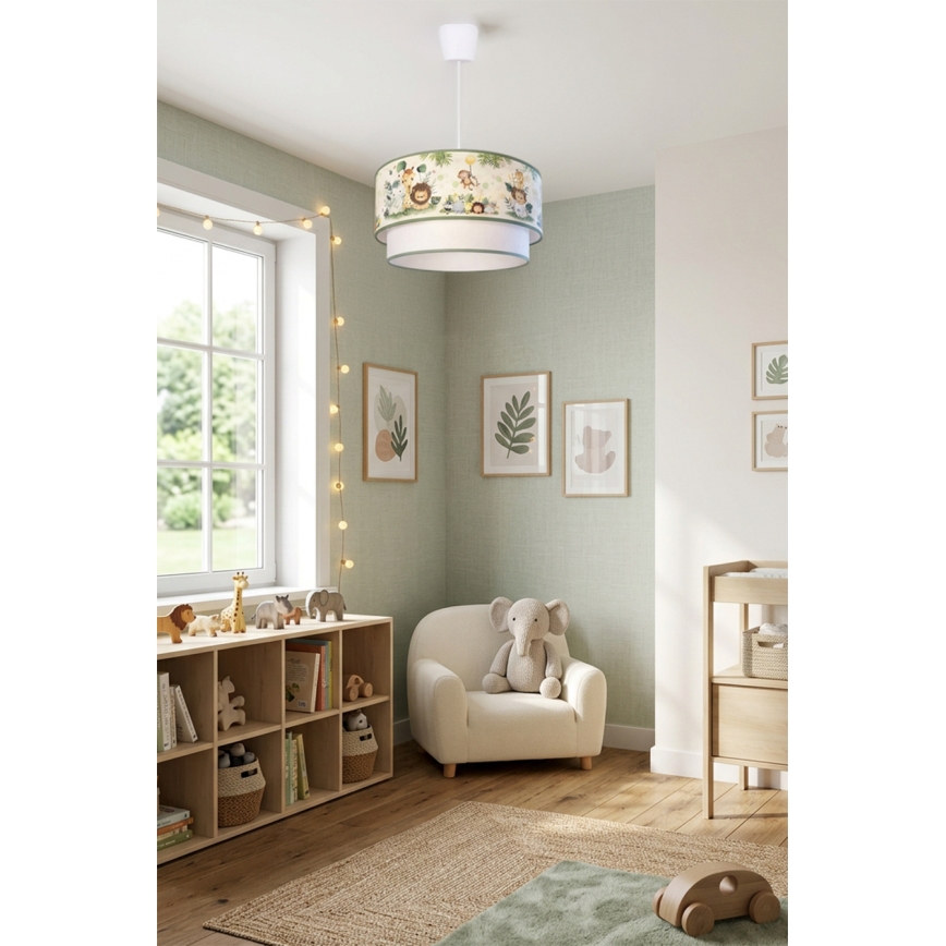 Brilagi - LED детски полилей на шнур BOBO 1xE27/60W/230V Ø 40 см крем/зелен/джунгла