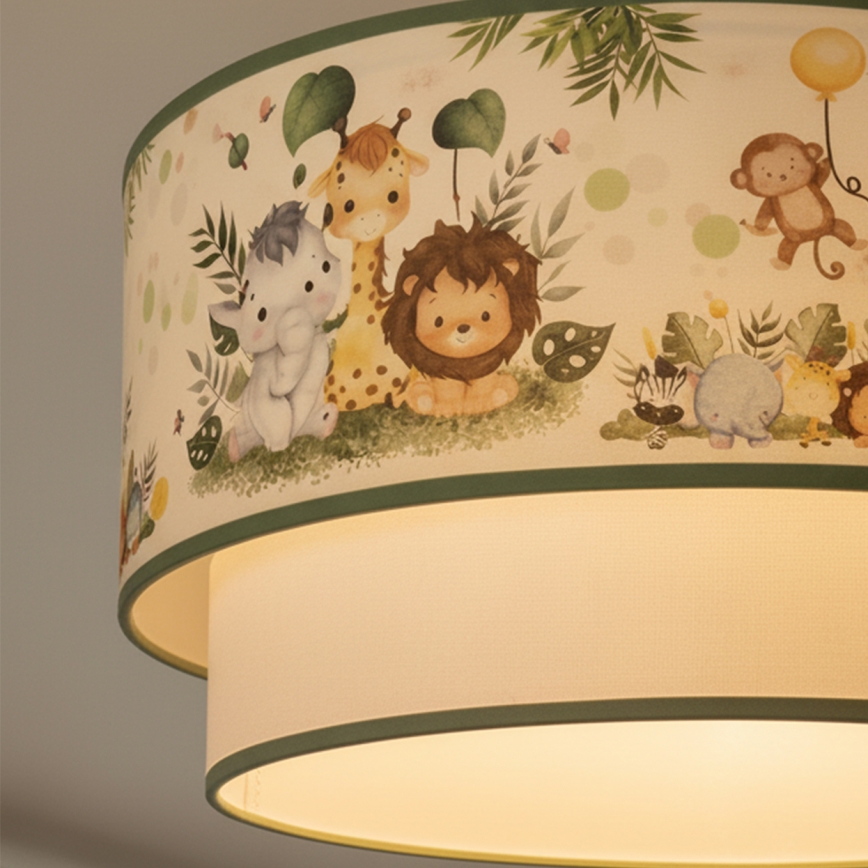 Brilagi - LED детски полилей на шнур BOBO 1xE27/60W/230V Ø 40 см крем/зелен/джунгла