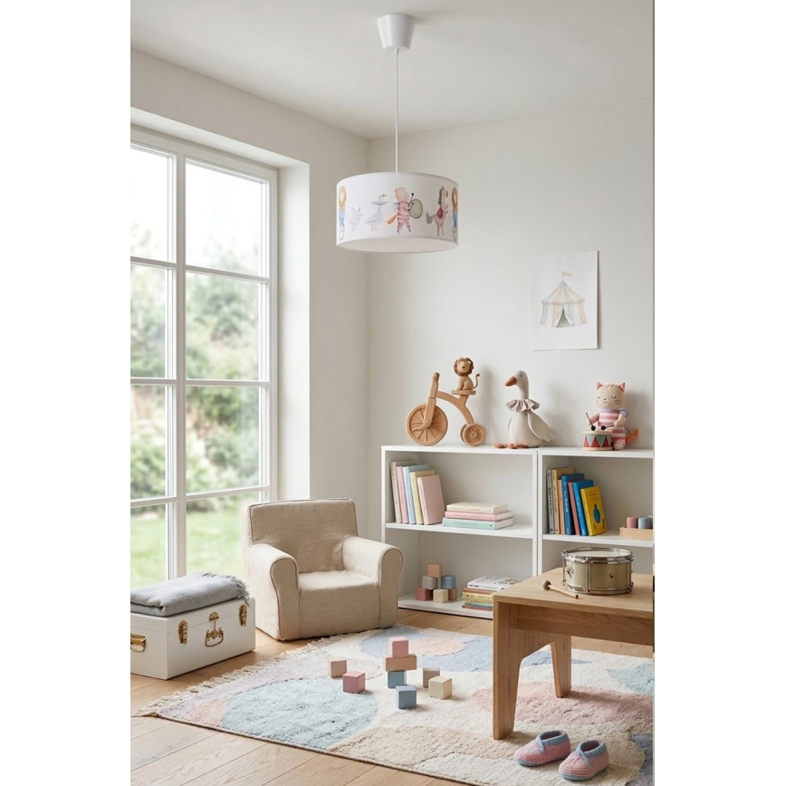 Brilagi - LED детски полилей на кабел BOBO 1xE27/60W/230V Ø 35 cm бял/с животински мотиви