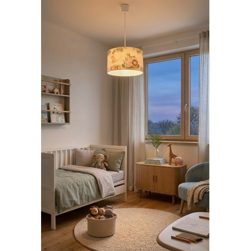 Brilagi - LED детски полилей на кабел BOBO 1xE27/60W/230V Ø 35 см бял/джунгла