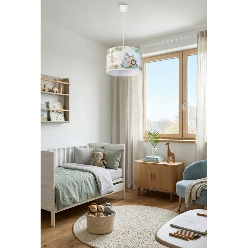Brilagi - LED детски полилей на кабел BOBO 1xE27/60W/230V Ø 35 см бял/джунгла