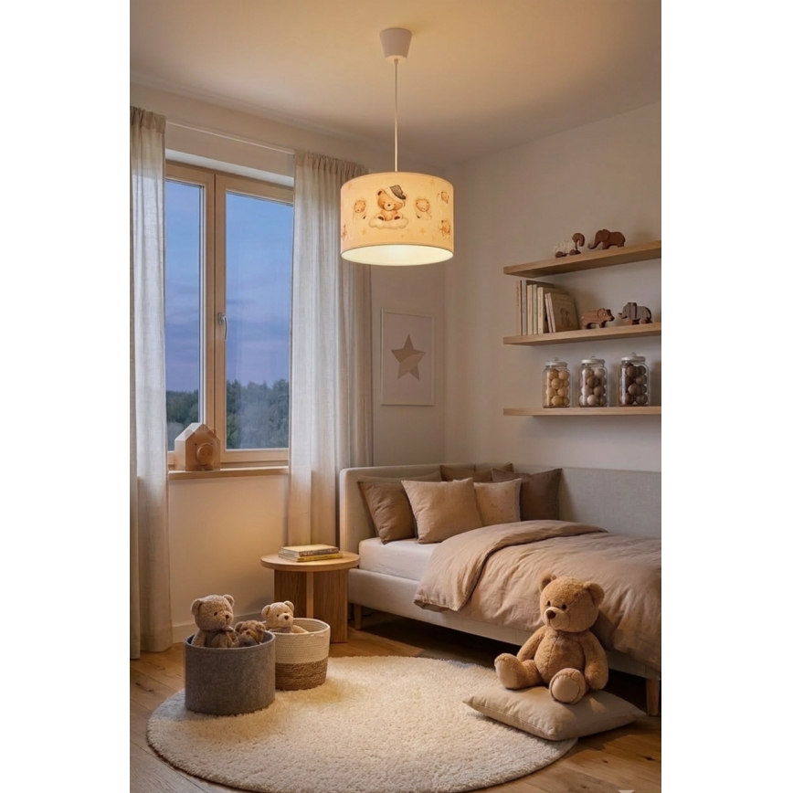 Brilagi - LED детски полилей на кабел BOBO 1xE27/60W/230V Ø 35 см бял/меченца