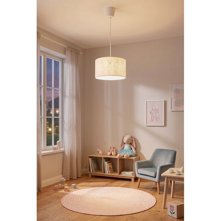 Brilagi - LED детски полилей на кабел BOBO 1xE27/60W/230V Ø 35 см бял/зайчета