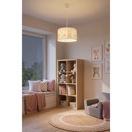 Brilagi - LED детски полилей на кабел BOBO 1xE27/60W/230V Ø 35 см бял/зайчета