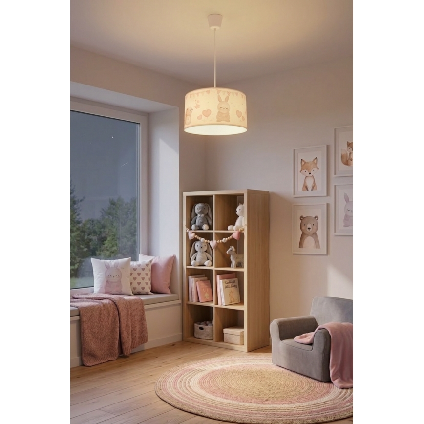 Brilagi - LED детски полилей на кабел BOBO 1xE27/60W/230V Ø 35 см бял/зайчета