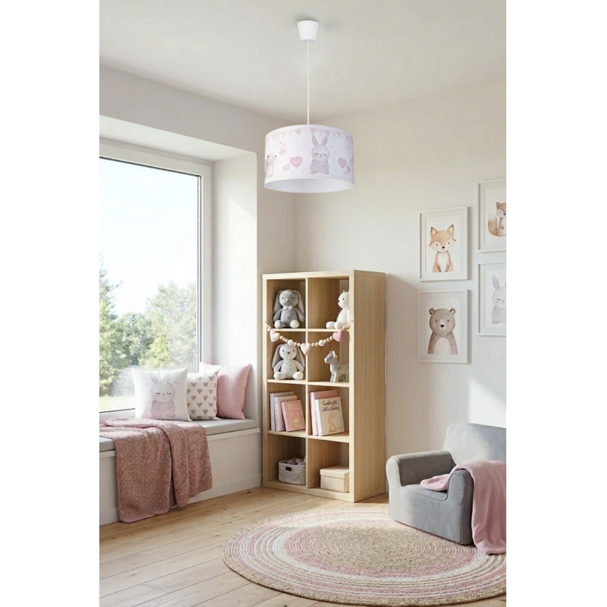 Brilagi - LED детски полилей на кабел BOBO 1xE27/60W/230V Ø 35 см бял/зайчета