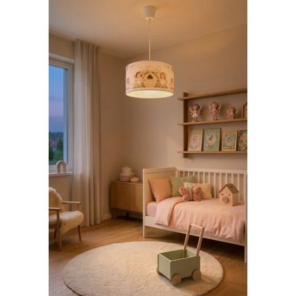 Brilagi - LED детски полилей на кабел BOBO 1xE27/60W/230V Ø 35 см розов/феи