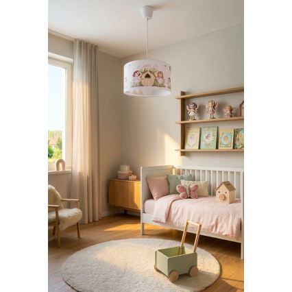Brilagi - LED детски полилей на кабел BOBO 1xE27/60W/230V Ø 35 см розов/феи