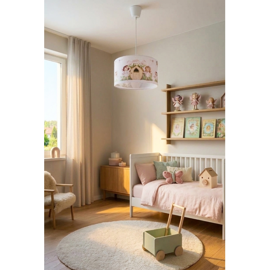 Brilagi - LED детски полилей на кабел BOBO 1xE27/60W/230V Ø 35 см розов/феи