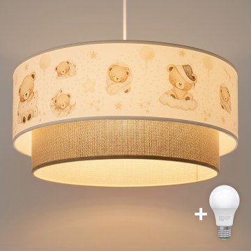 Brilagi- LED Детски полилей на кабел BOBO 1xE27/60W/230V Ø 40 cm бял/беж./мече