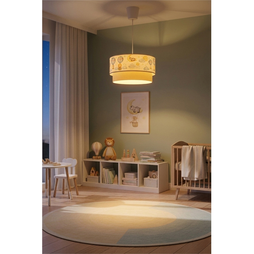 Brilagi - LED детски полилей на кабел BOBO 1xE27/60W/230V pr. 40 cm бял/бежов/с животински мотиви