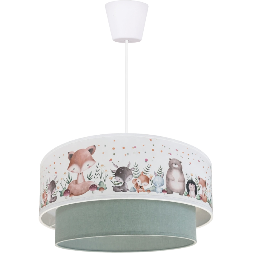 Brilagi - LED детски полилей на кабел BOBO 1xE27/60W/230V Ø 40 см бял/зелен/с животински мотиви
